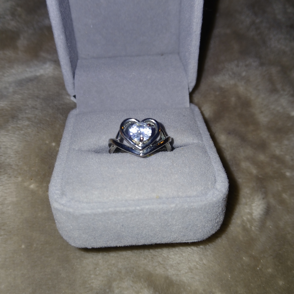 Heart-Shaped Silver Ring with Crystal Accent